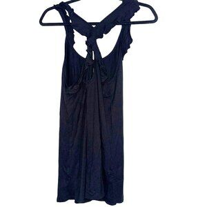 Loveappella Black Ruffled Sleeveless Dress Small Rayon Spandex Blend
